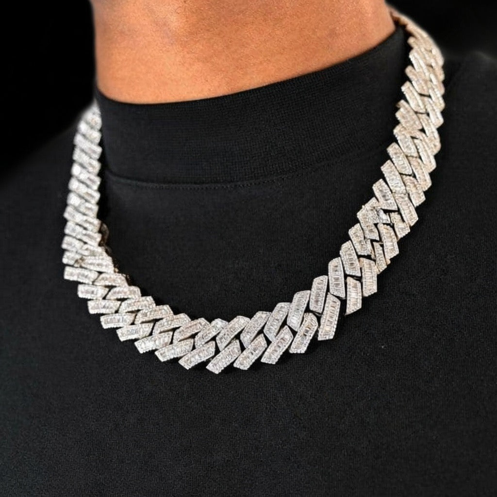 luxury white gold miami cuban s-link baguette chain iced out with diamonds