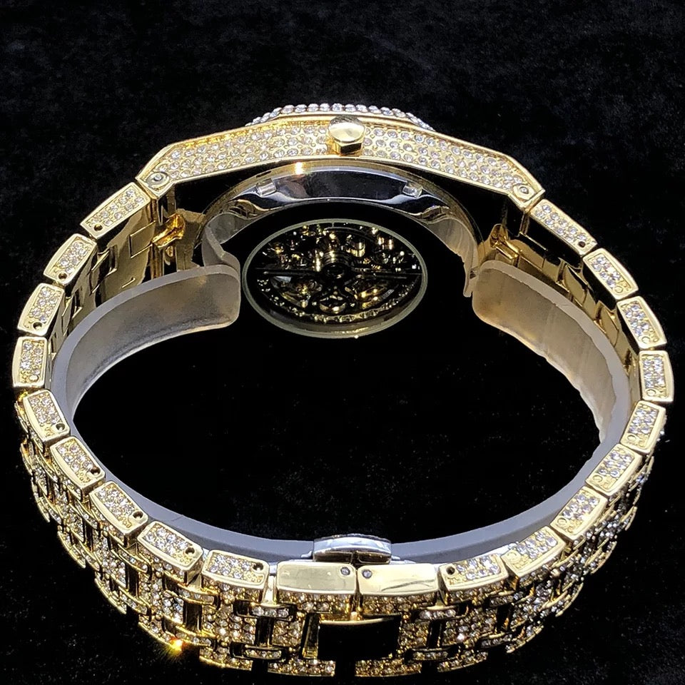 Royal Majestic 44mm – Fully Iced Gold-Plated Skeleton Watch