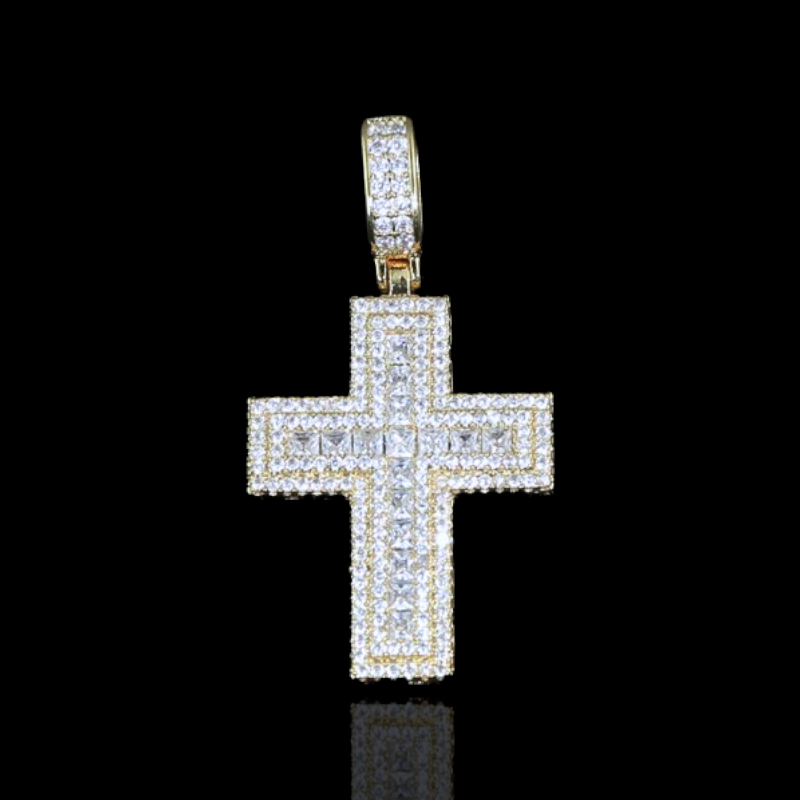 Gold Plated Kruis hanger met princess cut diamanten