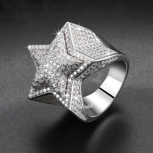Zilveren moissanite diamanten Ster Ring