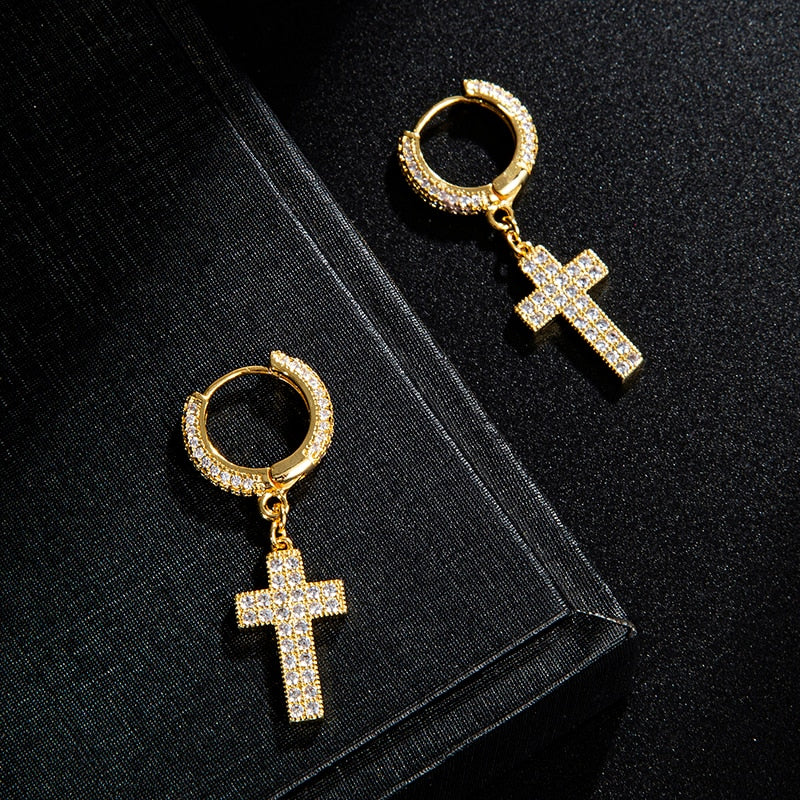 Gold Plated Iced Out Kruis Oorringen