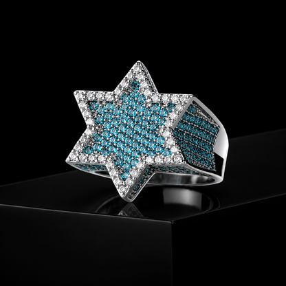 Iced Out Blauwe Ster Ring