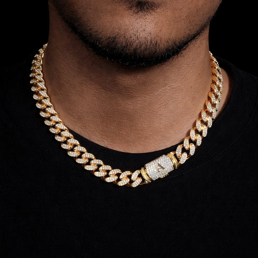 Gold Miami Cuban chain with custom letter engraving on iced clasp