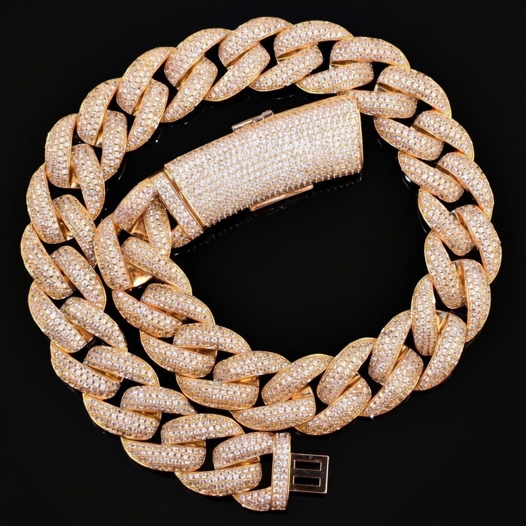 20mm gold diamond iced out Miami Cuban chain necklace