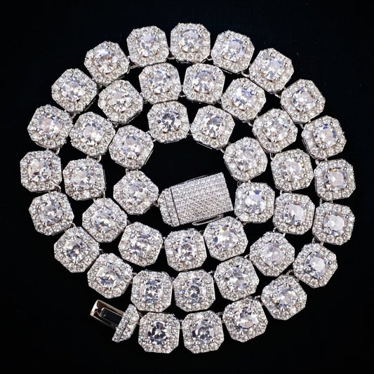 10mm white gold diamond iced out clustered tennis chain necklace