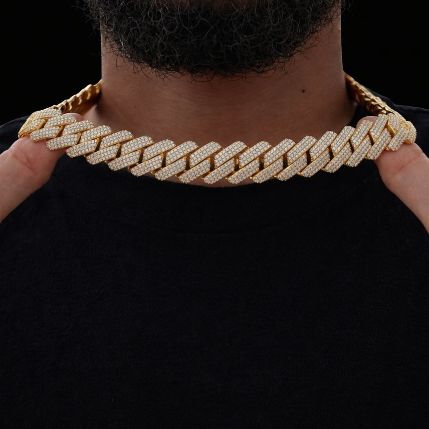 Luxury gold S-link Miami Cuban chain 19mm diamond iced out design