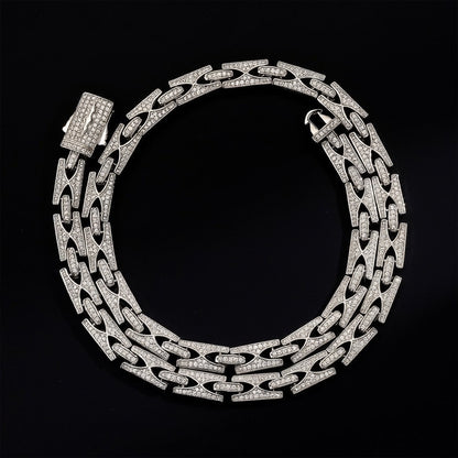 10mm diamanten zilveren koningsketting met platte schakels