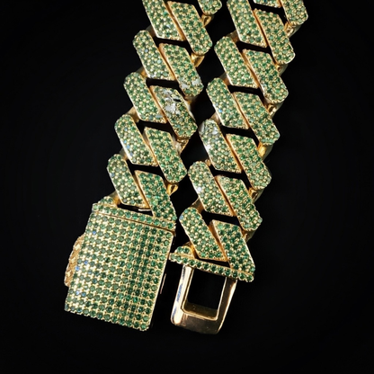 emerald green diamond iced out miami cuban bracelet white gold