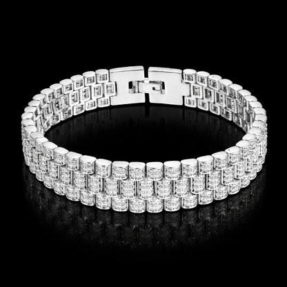 White gold fully iced President diamond link bracelet with three rows of pavé hand-set stones
