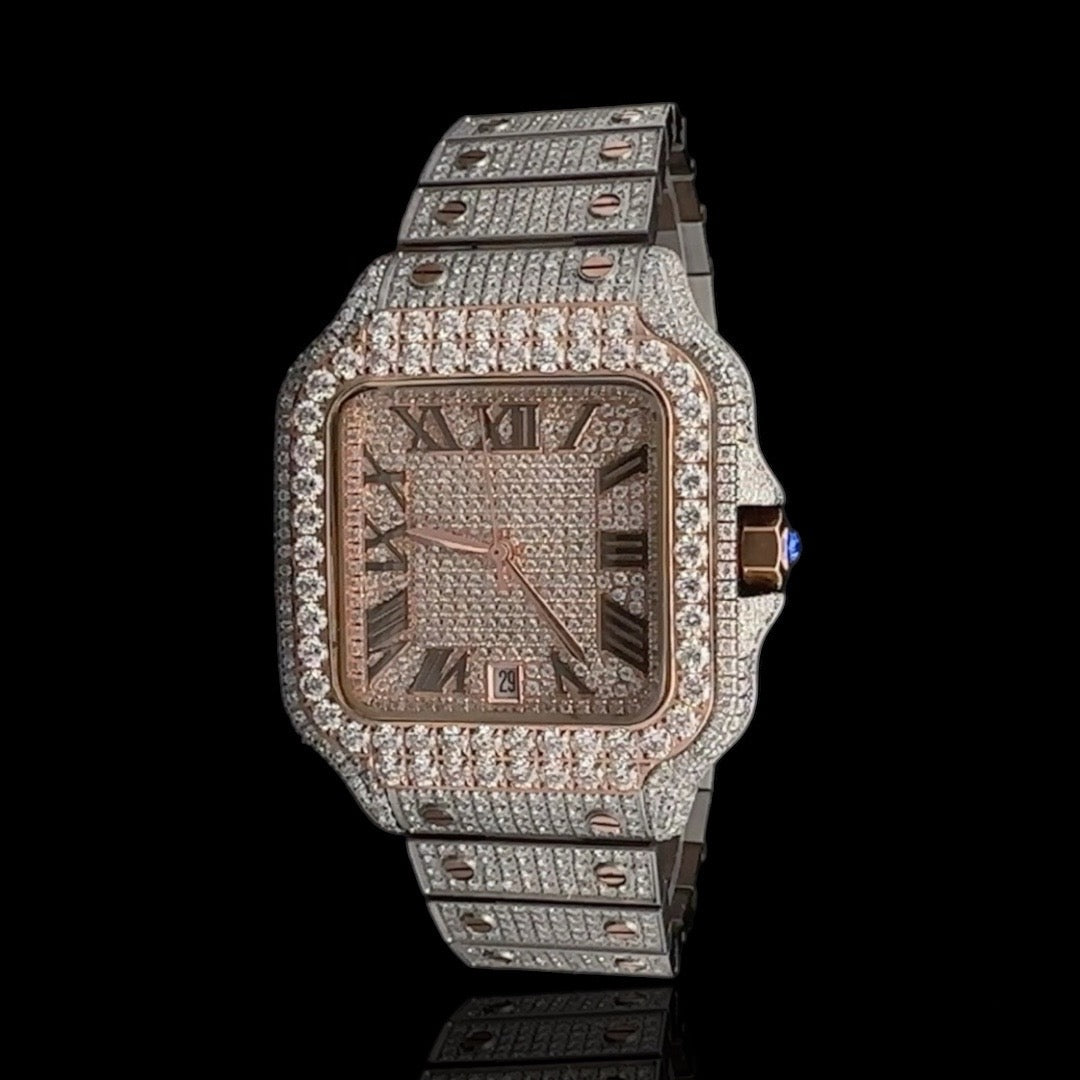 Two Tone Moissanite Diamond King Square Watch