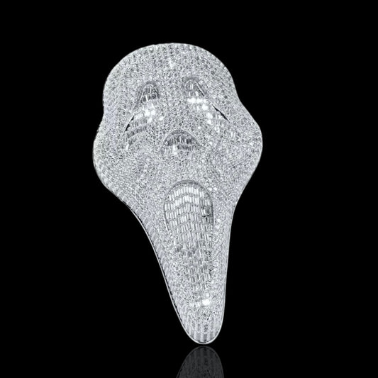 White gold diamond Scream pendant on a black background
