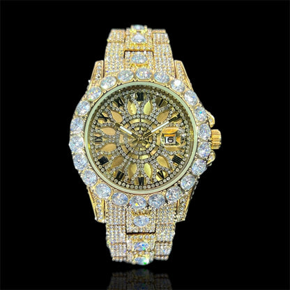 Sunburst Date 45mm – Fully Iced Goud Verguld Horloge