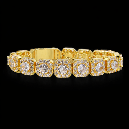 diamond iced out gold clustered tennis chain bracelet