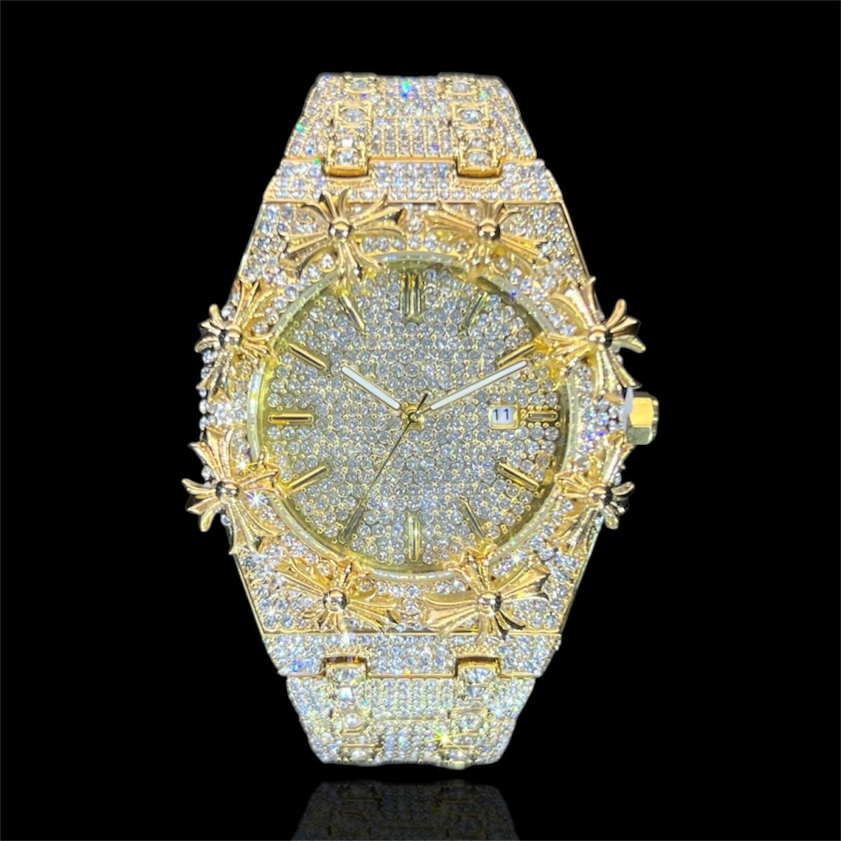 Royal Cross 44mm – Fully Iced Goud Verguld Horloge
