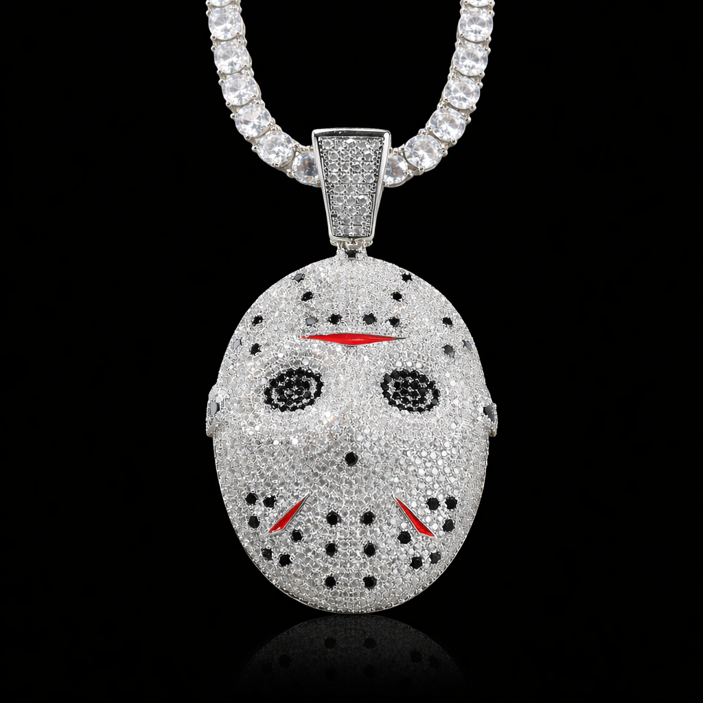 Jason halloween mask pendant white gold fully iced out 
