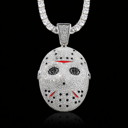 Jason halloween mask pendant white gold fully iced out 