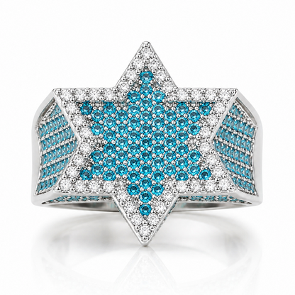 Iced Out Blauwe Ster Ring