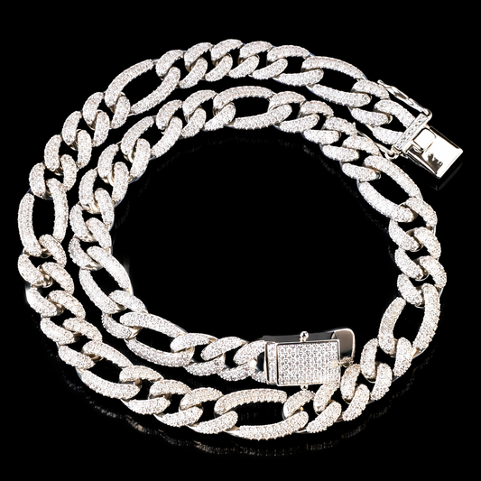 10mm white gold diamond iced out Figaro link chain necklace