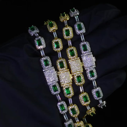 Gold Plated Cushion Cut Emerald Bracelet