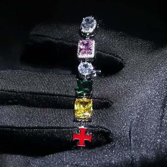 Multicolor iced tennis chain trinity spectrum design, luxury jewelry